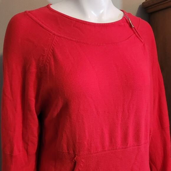 Liz Claiborne Red Sweater Sz Large Shoulder Zipper Kangaroo Pockets Dopamine - Picture 3 of 9